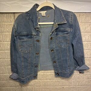 Cabi Womens Blue Denim Jean Jacket Button Front Stretch Medium